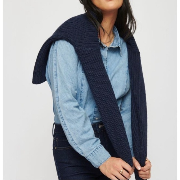 DYNAMITE Vera Denim Western Chambray Blue Light Wash Blouse Shirt Puff‎ sleeve M - Picture 2 of 7